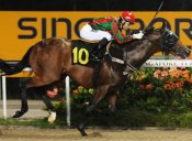 Super Junior winning on debut under Joao Moreira in July. <br>Photo by Singapore Turf Club